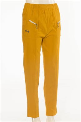 Bukser med elastik i taljen og stræk i flot gul til damer. Sommerbukser med slank pasform